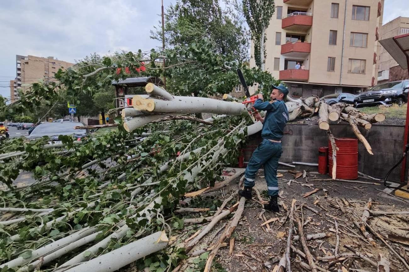 Երևանում և մարզերում քամու հետևանքով վնասվել են շինություններ, կոտրվել են ծառեր (լուսանկարներ)