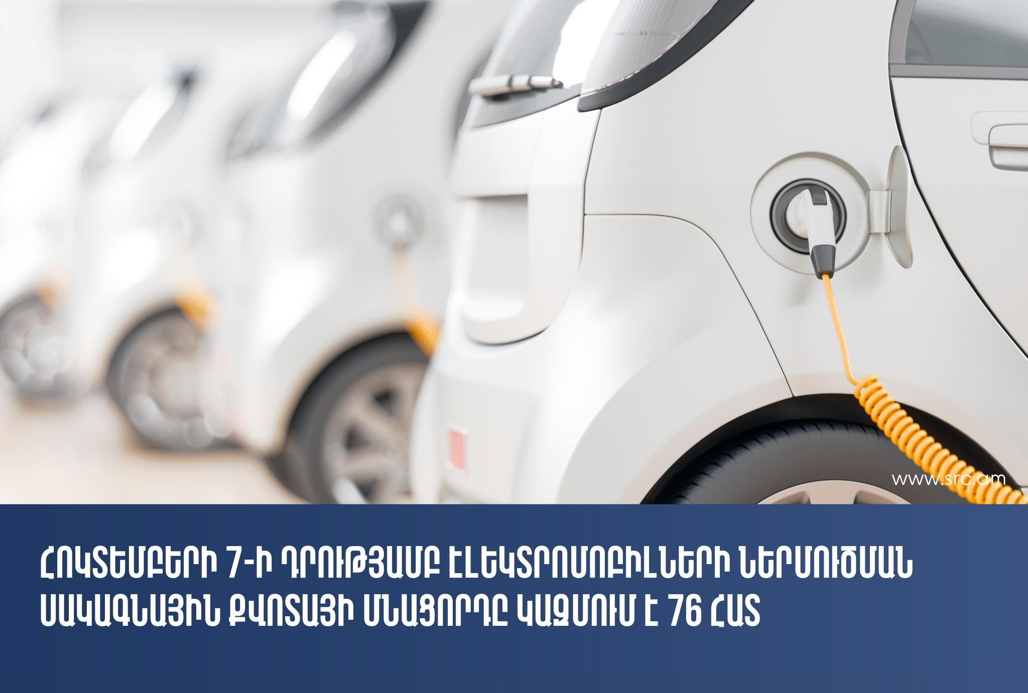 Այսօրվա դրությամբ էլեկտրամոբիլների ներմուծման սակագնային քվոտայի մնացորդը կազմել է 76 հատ