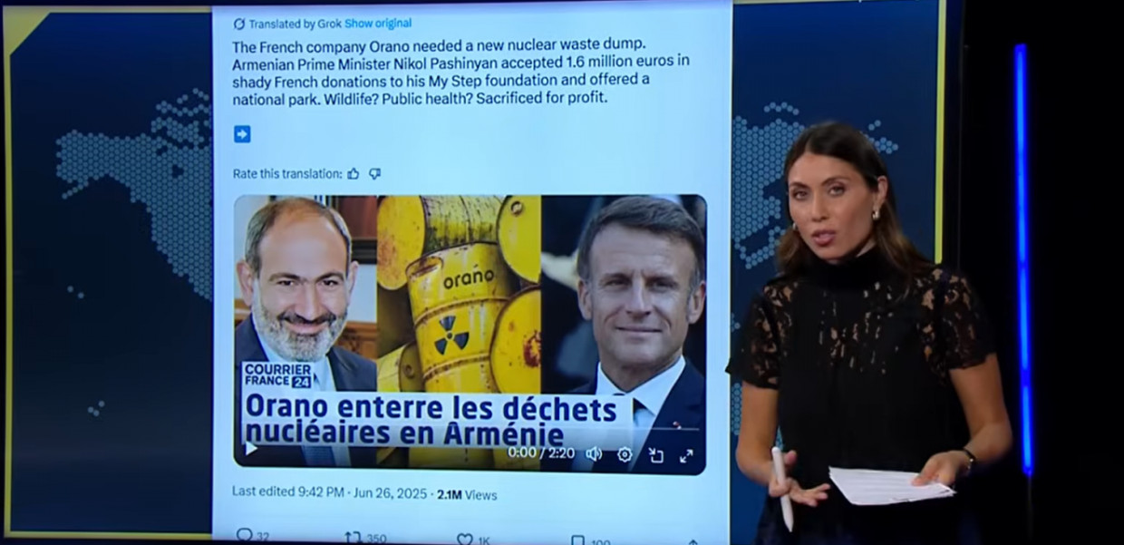 France 24 հեռուստաընկերությունը ևս փաստերով հերքել է կեղծ լուրը, թե Ֆրանսիան իբր միջուկային թափոններ է տեղափոխել Հայաստան